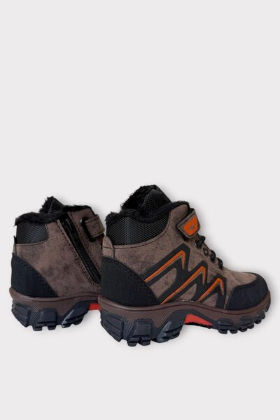 Liger Children's Boots with Fur Inside, Cold and Water Resistant, Zippered, Brown - Orange