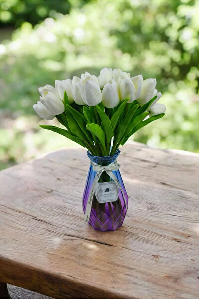 OznCicekTasarim Artificial Wet Tulip White 10 Pcs