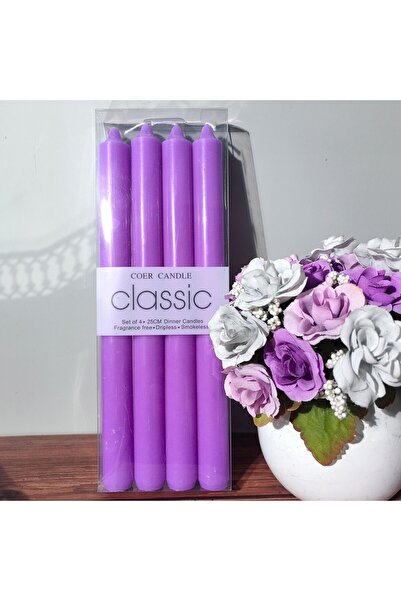 Flippy Set of 4 Table Candles, Odorless & Smoke-free, Paraffin, 2.2 x 25 cm, Purple