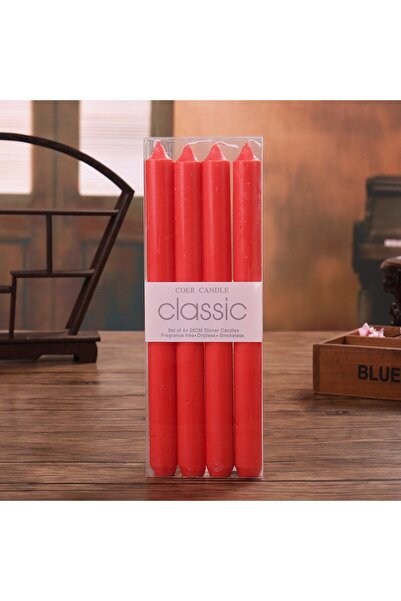 Flippy Set of 4 Dinner Candles, Unscented Smoke-Free Paraffin, 2.2 x 25 cm, Red