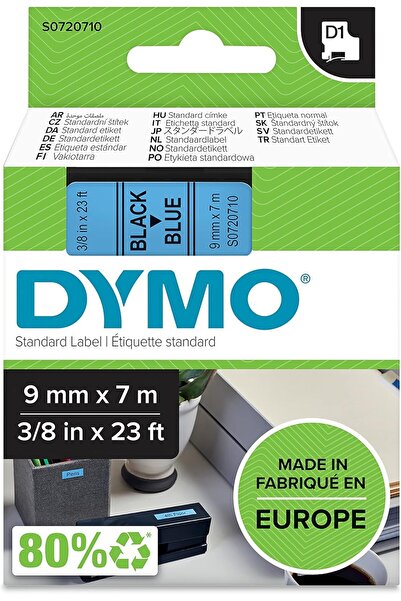 Dymo شريط ملصقات أصلي D1، طباعة سوداء على أزرق، 9 مم × 7 م، ذاتي اللصق