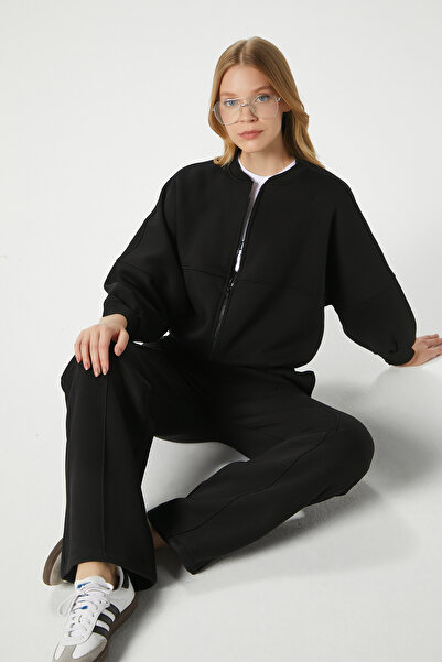 Ritnice Women's Darcy Fleece Inside O Oversized Mold Black Bottom Top Tracksuit Set