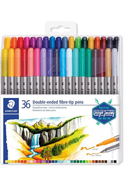 Staedtler Design Journey 3200 - Pack of 36 Double-Ended Fiber Tip Pens (0.5-0...