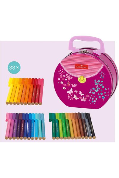 Generic Faber-Castell Soft Fiber-Tip Coloring Pens Set in Football-Design Handbag, 33 Pieces, Multicolor
