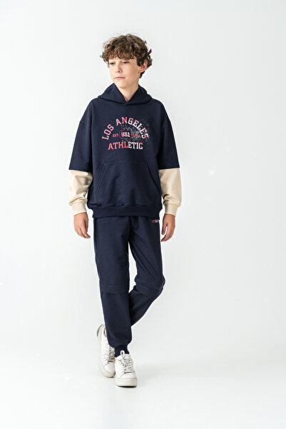 Mışıl Kids Αθλητικό σετ φόρμας Los Angels με τύπωμα με κουκούλα με τσέπες καγ...