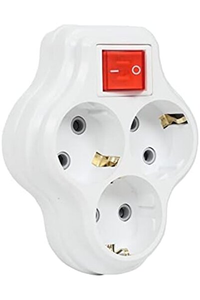 Yıldızan Tree_ 3lü Anahtarlı, Üçlü Topraklı Priz Duvar Tipi Çoklayıcı Fiş, 16...