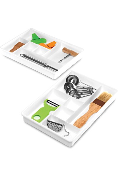 Madesmart 2-Piece Drawer Organizer Set, 12 Compartments, BPA-Free - Premium White