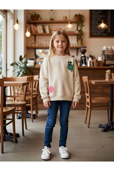 Zekids Girls' Cotton Rabbit Patterned Thin Long Sleeve Sweatshirt