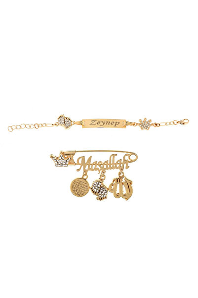 MİNİK ADIMLAR Kristal Taşlı Kaplama İsimli Bebek Künyesi Ve Maşallah Yaka ,Ya...