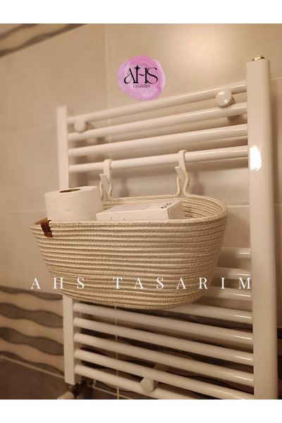 Ahs Tasarım Natural Wicker Hanging Basket – Bathroom & Kitchen Wall and Honeycomb Towel Rack Top Organizer