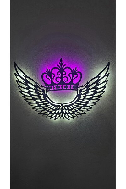 ElertDesignStudio LED Işıklı Taçlı Melek Kanadı Tablo – El Yapımı Lazer Kesim...