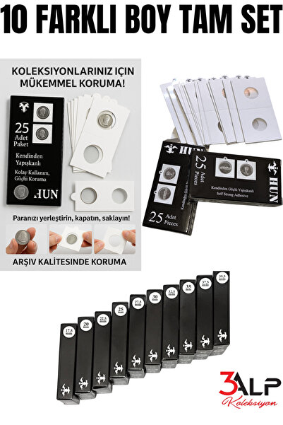 3Alp Koleksiyon Metal Coin Cardboard Sealing 10 Box Set, Without Adhesive-Sticker (25 Pieces in 1 Box)