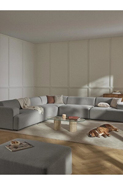 S Home Design Concept Molly 5 Modül Köşe Koltuk, Kırık Beyaz Keten 285x285 cm