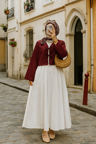 Butik سترة كيمونو قصيرة باللون العنابي للنساء - جزء أنيق وعصري من الملابس