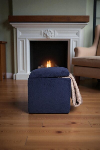 woody maison KARE SANDIK Puf – Yumuşacık Doku Teddy Kumaş Makyaj Masa Pufu Bench