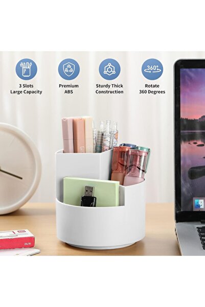 Generic منظم وحامل أقلام دوار 360 درجة على شكل كوب لطيف - 3 أقسام، رمادي