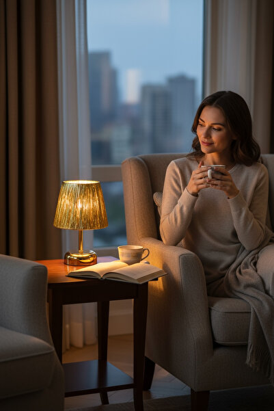 PearlHome Design Wireless Wicker-Raffia Table Lamp – Matte Gold, Decorative Led Lampshade