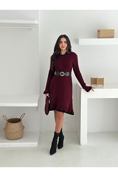 sportiness Soft Textured Knit Dress with Belt Detail