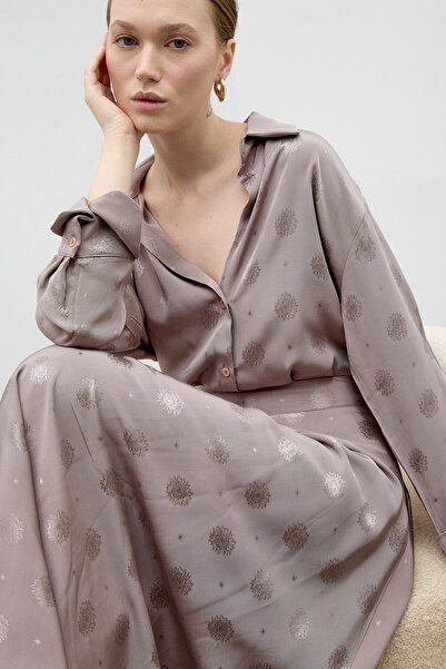 LADYA COLLECTION تنورة أليسا طويلة من الساتان المزخرف باللون البني