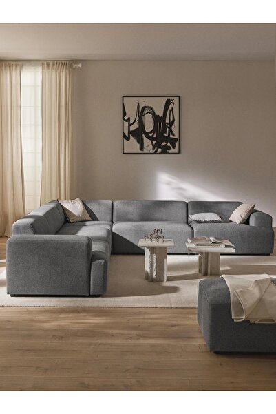 S Home Design Concept Molly 5 Modül Köşe Koltuk, Açık Gri Keten 285x285 cm