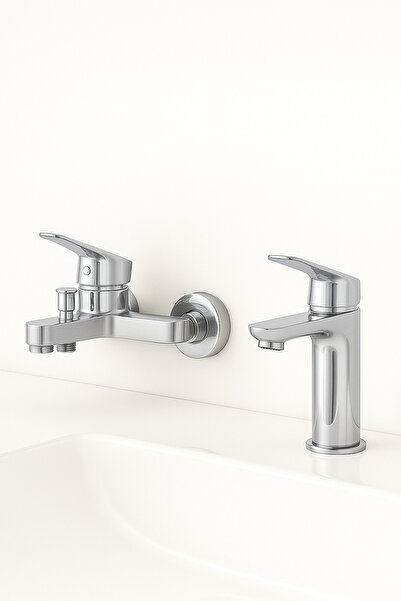 VSA Fırsat 2'Si Bir Arada Krom Banyo Bataryası / Krom Lavabo Bataryası Sıcak ...