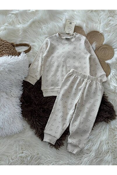 NOBLEKIDS Ninetynine Patterned Snap Fastener Baby Set – Bodysuit & Sweatpants, 100% Cotton Combed Cotton