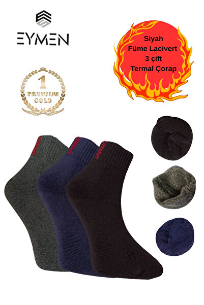 Eymen Socks 3 ÇİFT HAVLU KIŞLIK TERMAL KALIN YARIM KONÇ ÇORAP 3 RENK ERKEK KI...