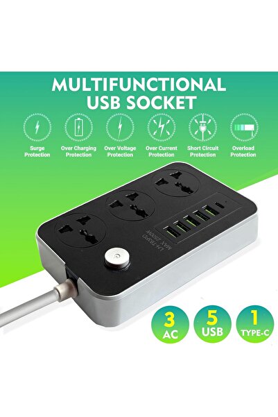 Hope Power Strip 3 Outlets with 5 USB & 1 USB-C Ports, 2M Extension Cord
