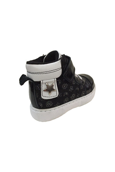 OrtopedikAL Ridente Black Printed Baby Girl Boots 100% Leather Rubber and Velcro