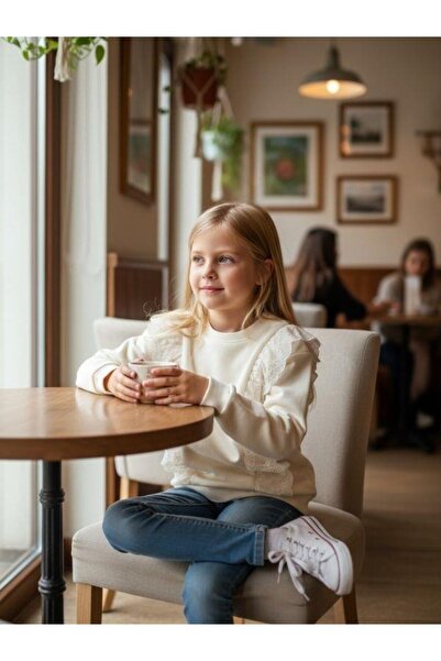 Zekids Girl's Cotton Lace Detailed Sweatshirt