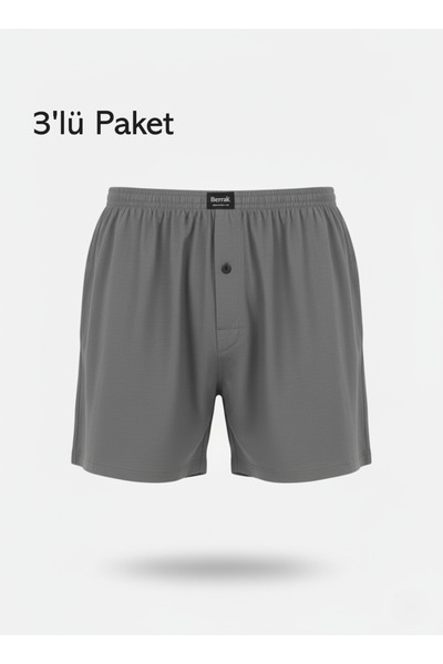 balkonda Erkek Şort Külot Battal Beden %100 Pamuklu Cotton 3'lü Paket Düğmeli Rahat Model - Berrak