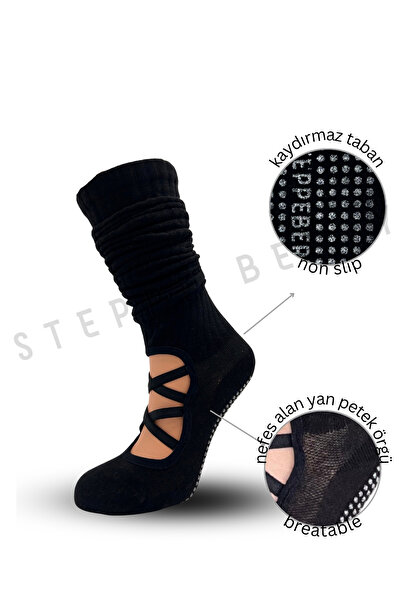 STEPPE BERRY 1 Çift Premium Pilates ve Yoga Tozluk Çorap Çapraz Bant Kaydırmaz Taban