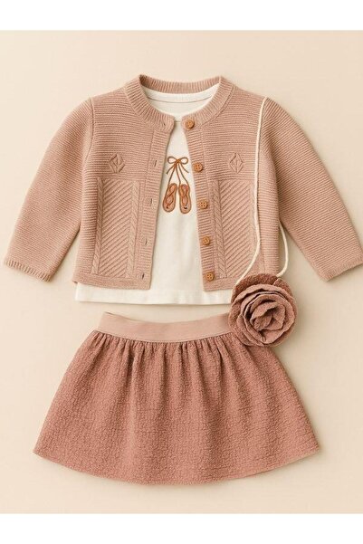 Zekids Girl's Cardigan and Bag 4-Piece Skirt Set