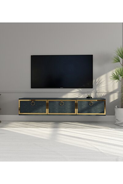 morepp Rami 150 cm Duvara Monte Tv Ünitesi Tv Sehpası | Antrasit - Altın