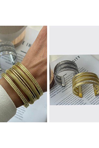 AychaAksesuar Altın renk Çelik çoklu görünüm marka model hasır detay kelepçe ...