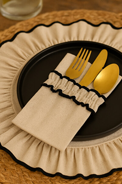 Mirilliahome 2-Piece Ruffled Fabric Spoon Rest - Ribbed Fabric Tableware Spoon Rest - Napkin Holder