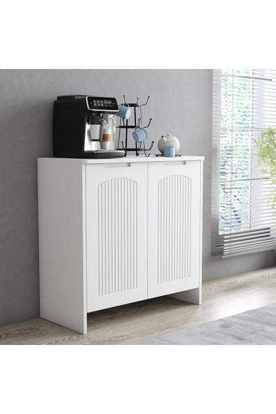 Serçedesign Boyalı Kapaklı Çok Amaçlı Dolap MDF - Beyaz | 2 Kapaklı, Raflı, Ş...