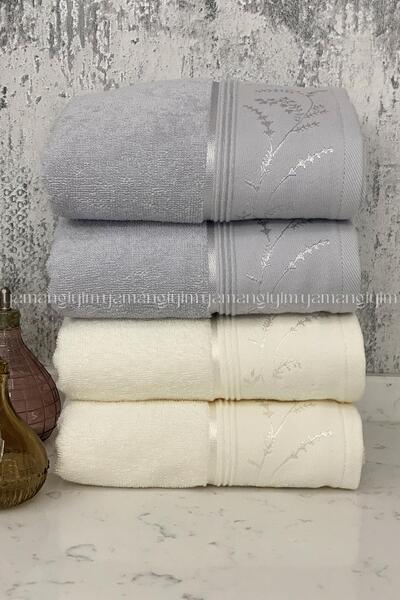 Özdilek Πετσέτα χεριών-προσώπου Ditsy 4 Τεμάχια-Κρεμ-Γκρι