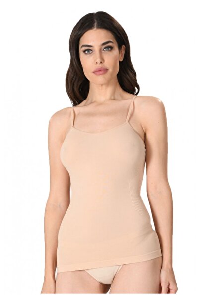 Miss Fit Women's waist-shaping tank top with thin straps, soft material, beige color