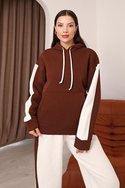 sportiness Paneled Hooded Wide Leg Fleece-Lined Three Thread Tracksuit Set