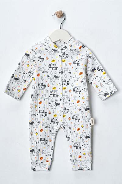 Noone White Colored Cotton Baby Romper with Animal Figures – 3 Months