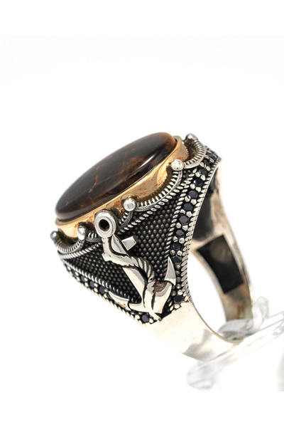 Yıldırım Kaplan Gözü Taşlı 925 Ayar Gümüş Erkek Yüzük – Güç, Cesaret ve Asale...