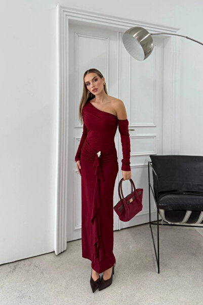 MARTYZ Off-The-Shoulder Long Sandy Dress with Skirt Accessories