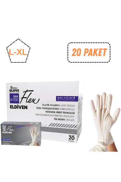 Reflex Flex Tpe Pudrasız Beyaz Eldiven L-XL Beden 20 Paket x 100 Adet