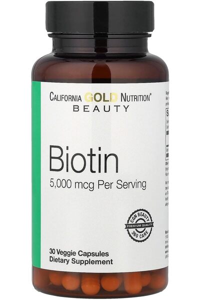California gold التغذية، البيوتين، 5000 ميكروغرام، 30 كبسولة نباتية