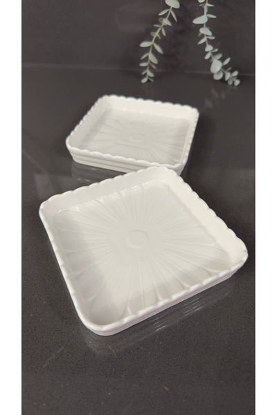 Bycomo Papatya Desenli Porselen Pasta Tabağı Kare 18x18 cm - 6 adet