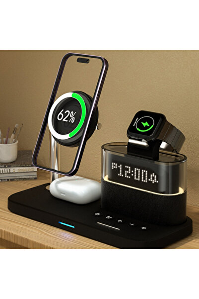Genaric 5-in-1 Magnetic Wireless Charging Station w. Alarm Clock Night Light - iPhone, AirPods, Apple Watch
