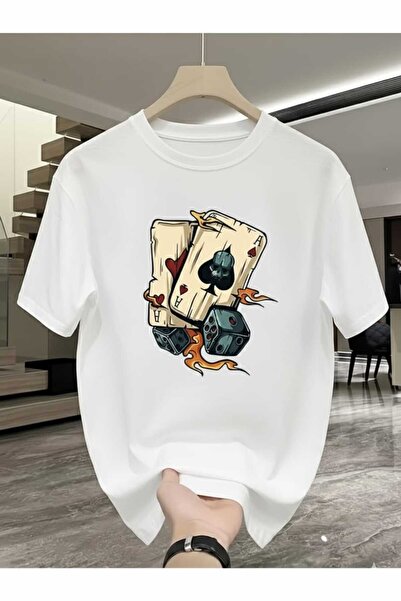 İnazuma Outdoors Unisex Oversized Printed Cotton Crew Neck Short Sleeve White T-Shirt Zar