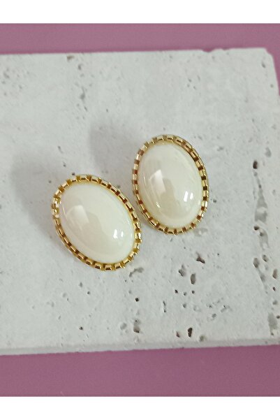mos&more Gold Oval Pearl Cream Stylish Lightweight Earrings