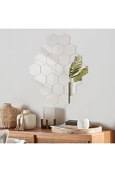 LUXER Set of 24 Luxer Self-Adhesive Acrylic Mirrors, Hexagon XL Model, 18.4×16×9.2 cm, Silver
